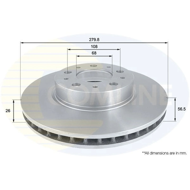 Comline 2 x Internally Vented Front Brake Discs ADC1910V