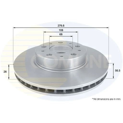 Comline 2 x Internally Vented Front Brake Discs ADC1910V