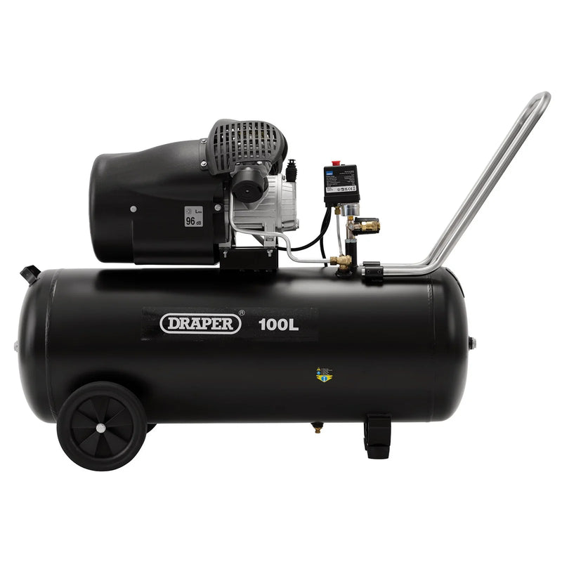 Draper 230V Air Compressor 100L Direct Drive V-Twin 3hp