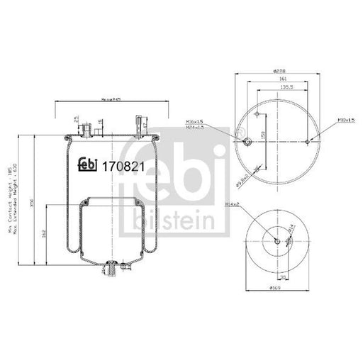 Febi Air Suspension Bellow 228mm Rear 170821