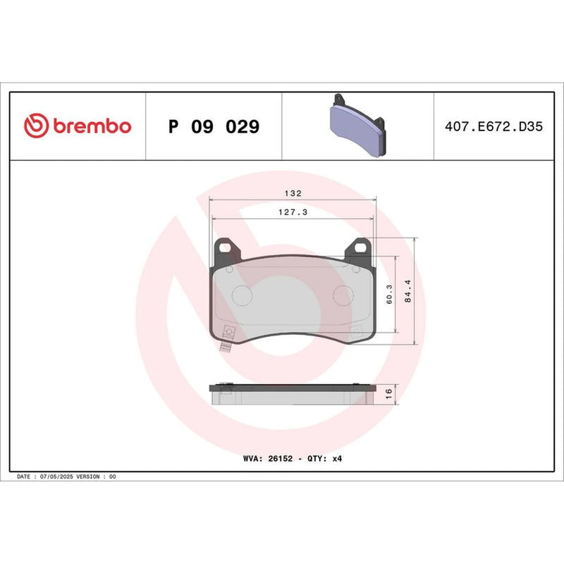 Brembo 4 x Front Brake Pad Set P09029