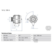 Bosch Car Alternator 12V 0 986 087 010