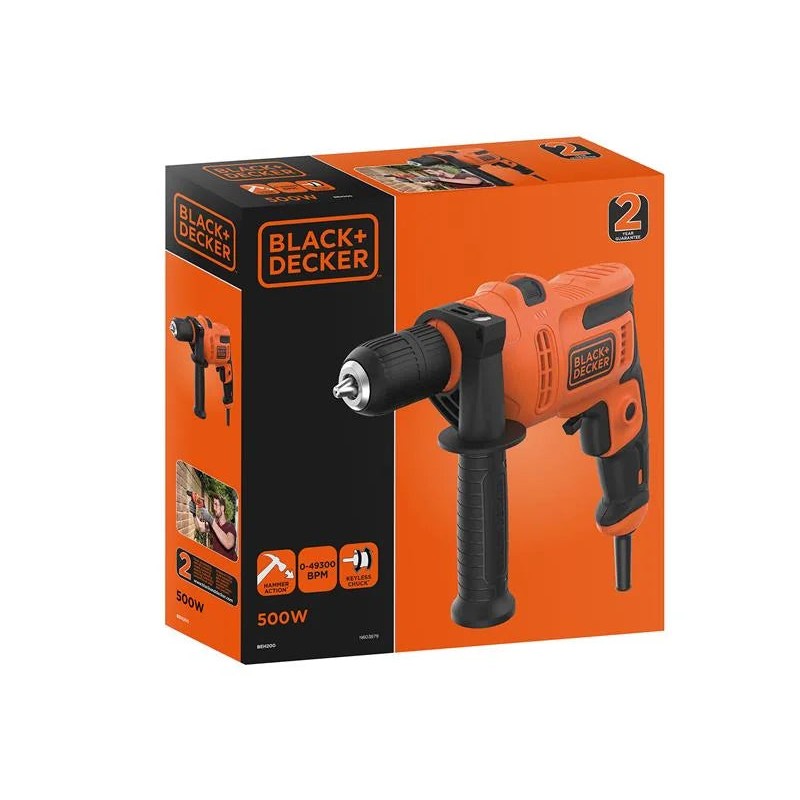 Black + Decker BEH200 Electric Hammer Drill 500W 240V - BEH200-GB