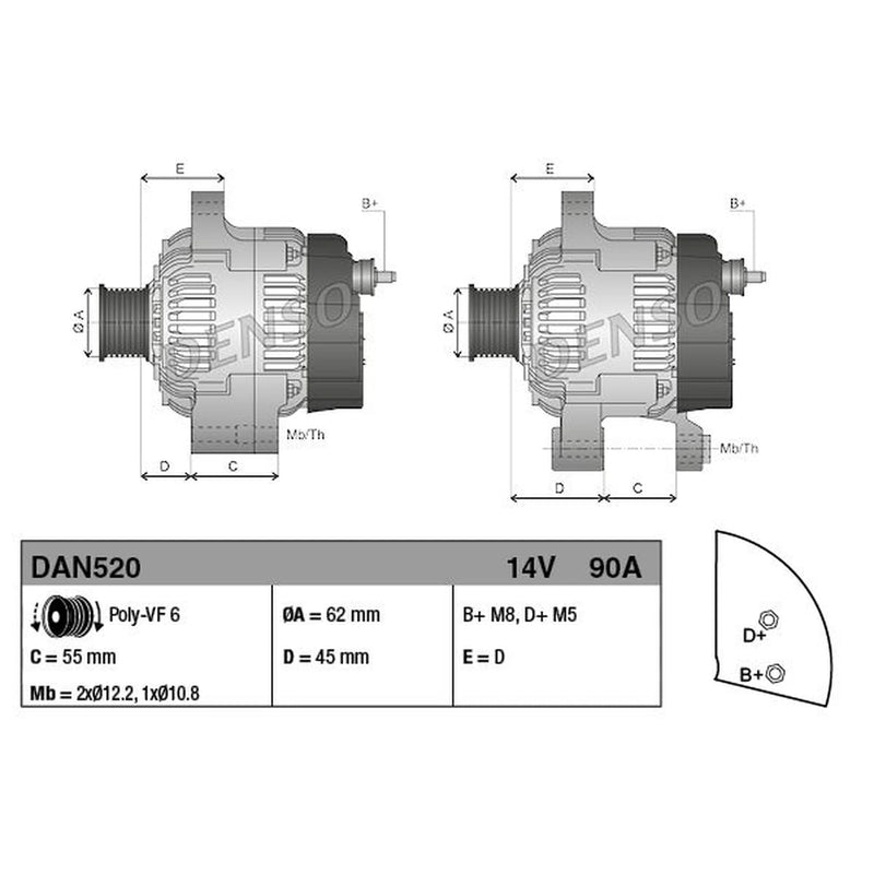 Denso Car Alternator 12V DAN520