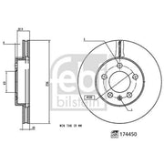 Febi 2 x Internally Vented Front Brake Discs 174450