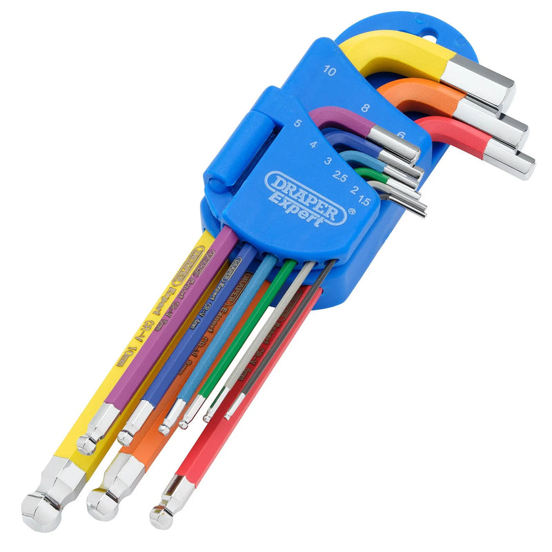 Draper Expert Hex and Ball End Key Set, 9 Piece Colour Coded