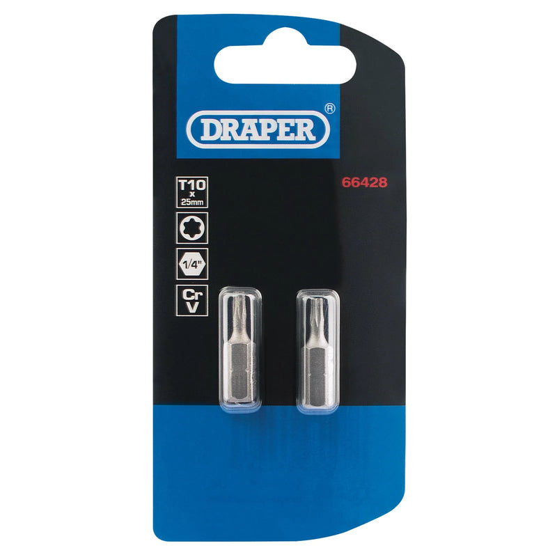 Draper TX-STAR® Insert Bit, 1/4" Hex, Long, T10 (Pack of 2)