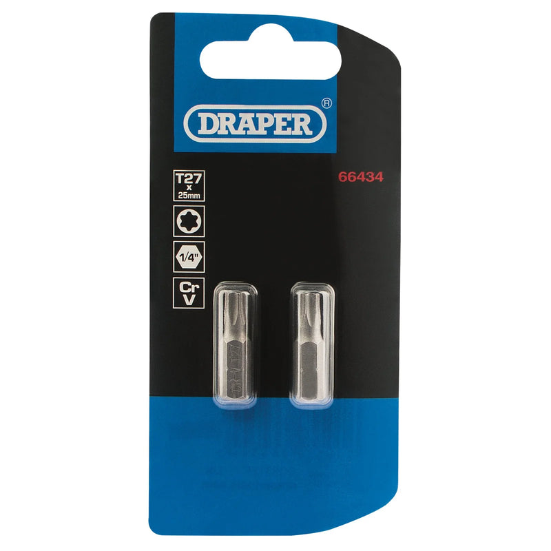 Draper TX-STAR® Insert Bit, 1/4" Hex, Long, T27 (Pack of 2)
