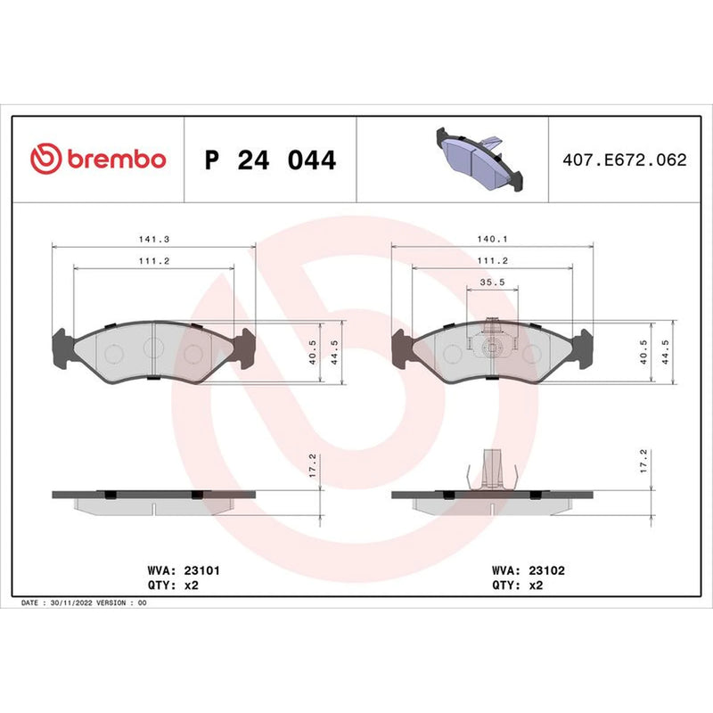 Brembo 4 x Front Brake Pad Set P24044