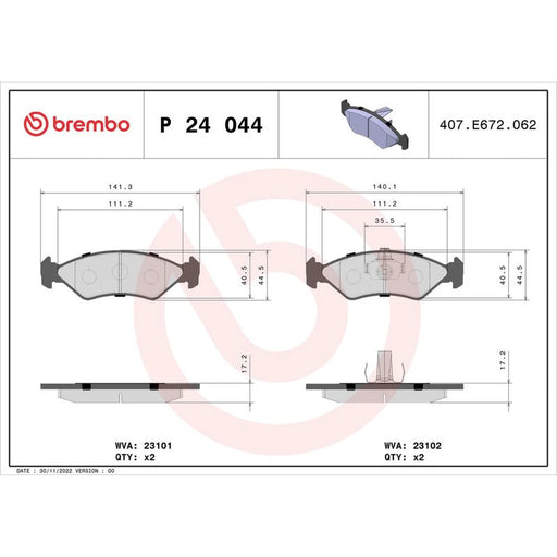 Brembo 4 x Front Brake Pad Set P24044