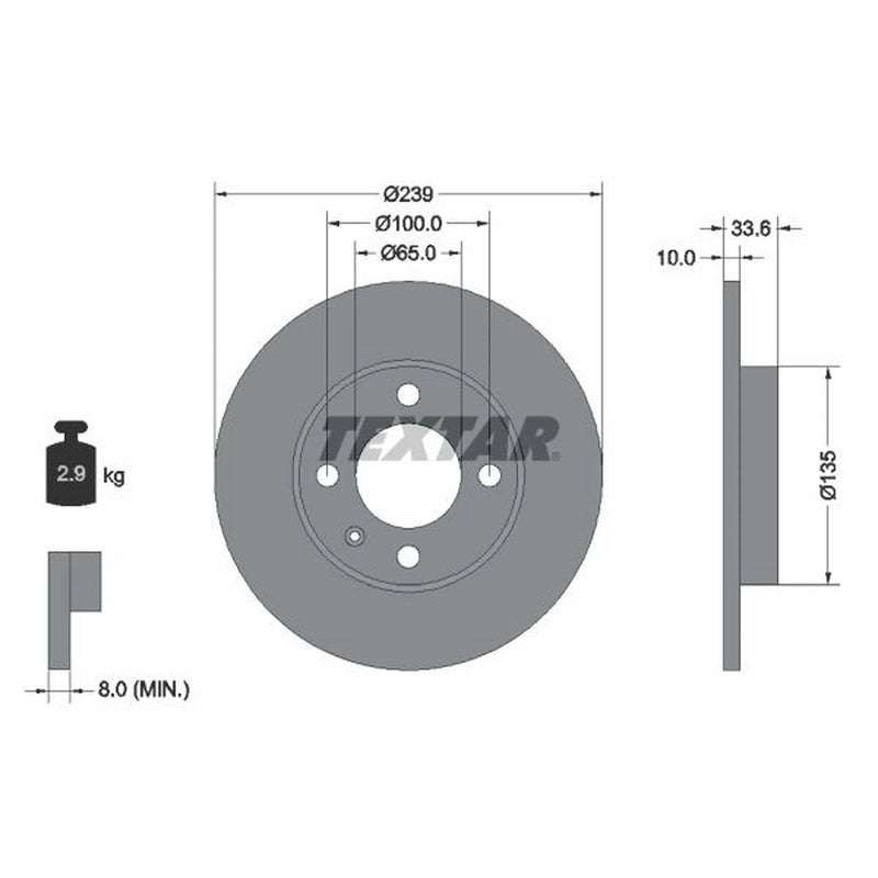 Textar 2 x Solid Front Brake Discs 92071903