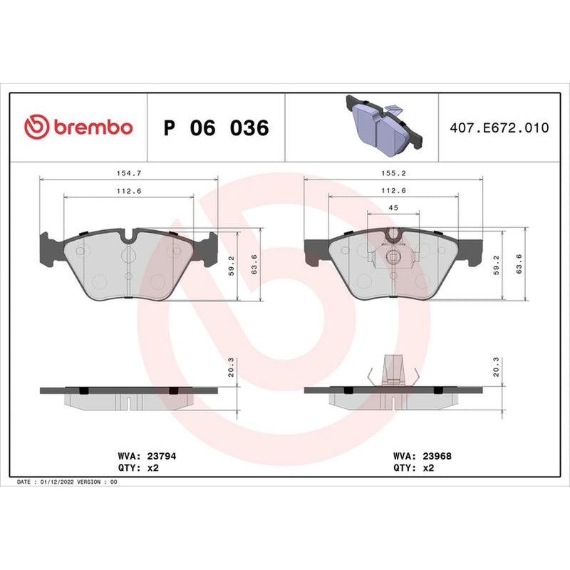 Brembo 4 x Front Brake Pad Set P06036