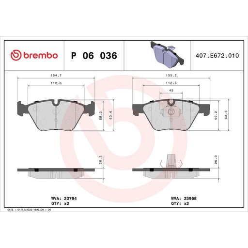 Brembo 4 x Front Brake Pad Set P06036