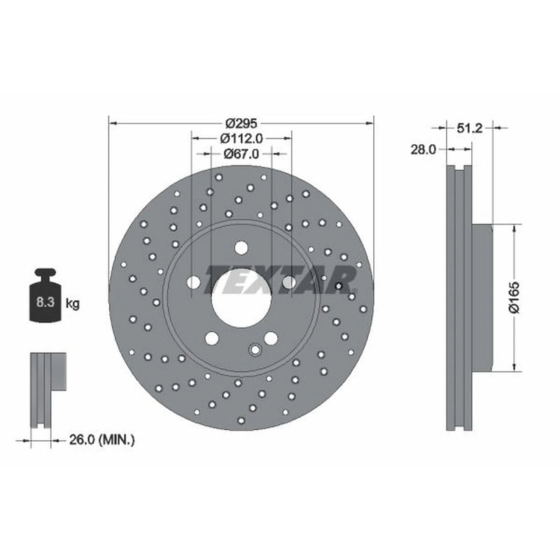Textar 2 x Perforated Front Brake Discs 92257505
