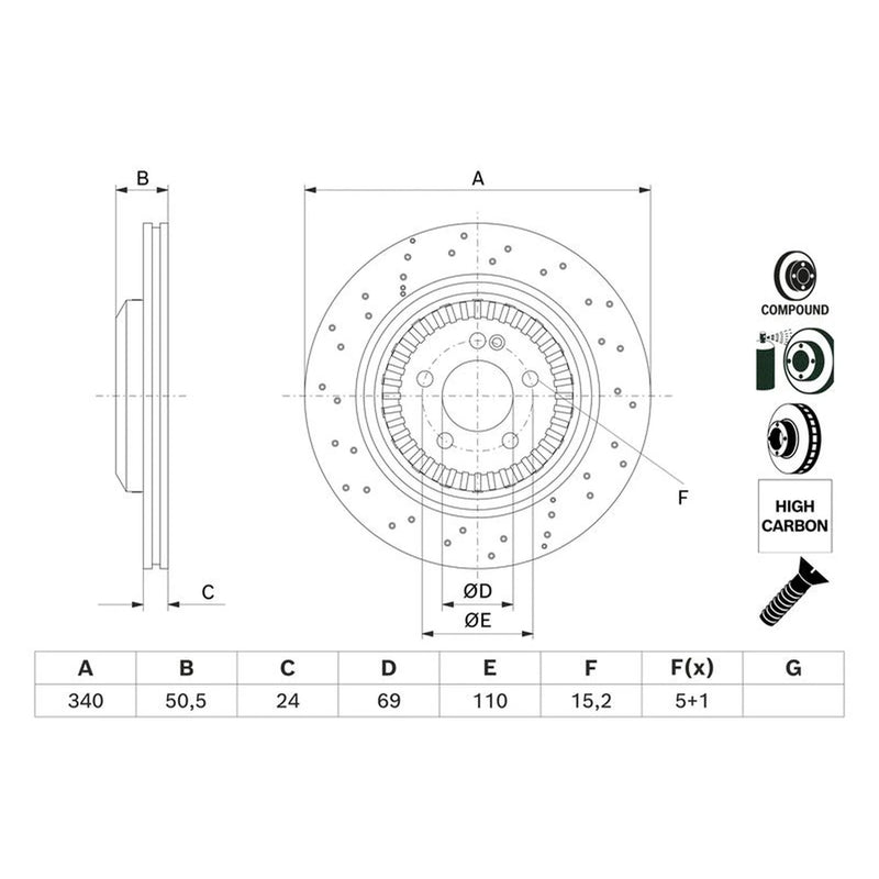 Bosch 2 x Vented Rear Brake Discs 0 986 479 H40