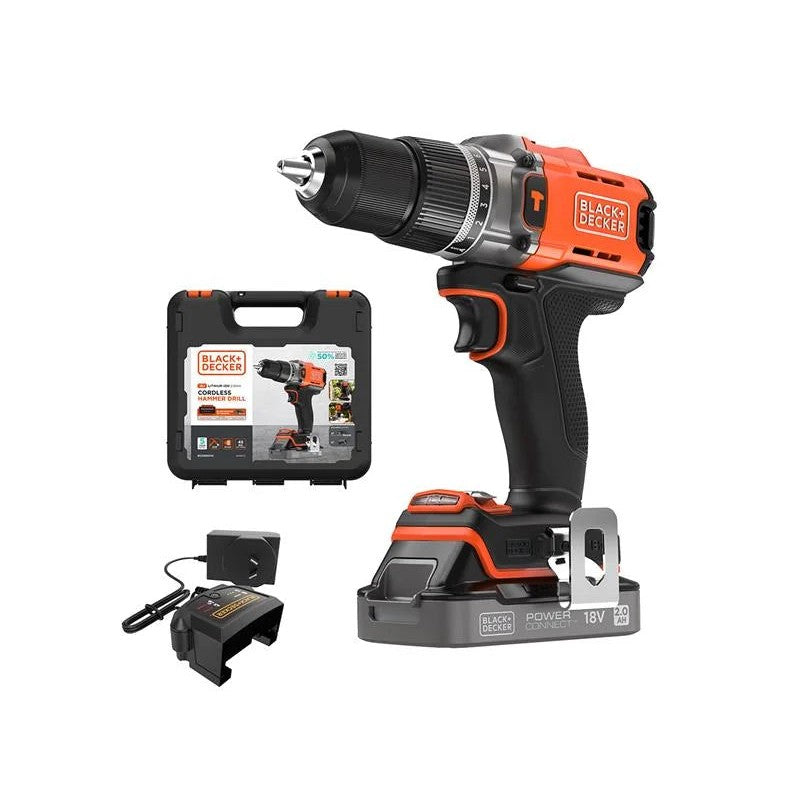 Black + Decker BCD383D1XK POWERCONNECT™ Hammer Drill 18V 1 x 2.0Ah Li-ion