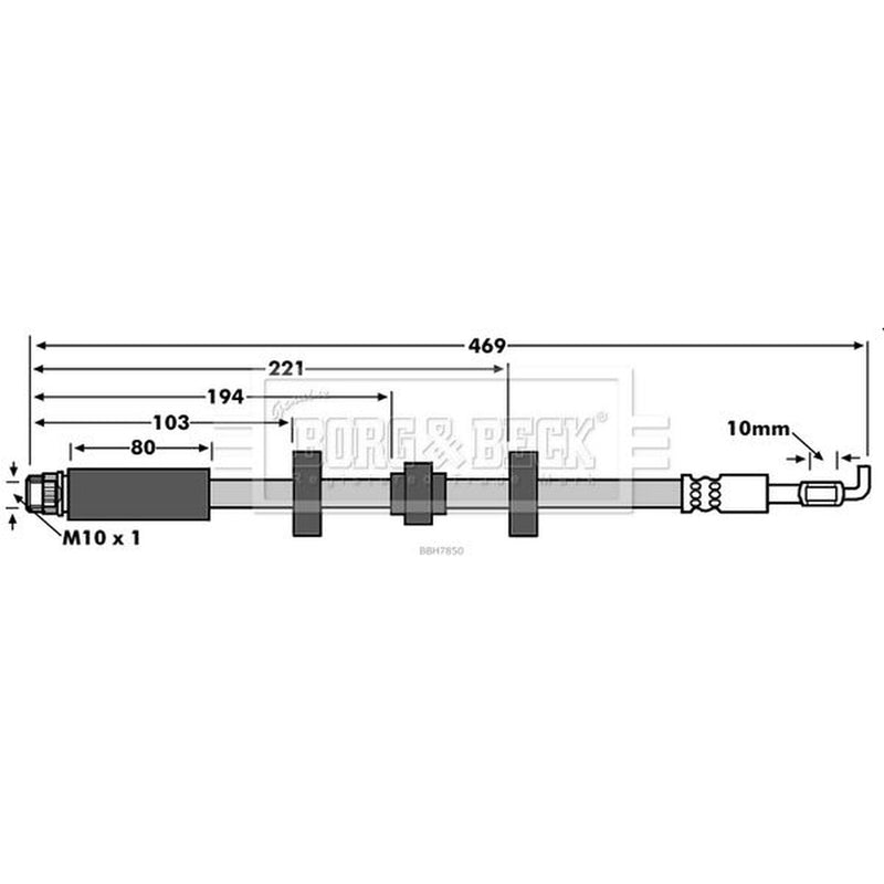 Borg & Beck Brake Hydraulic Hose Line Front Left BBH7850