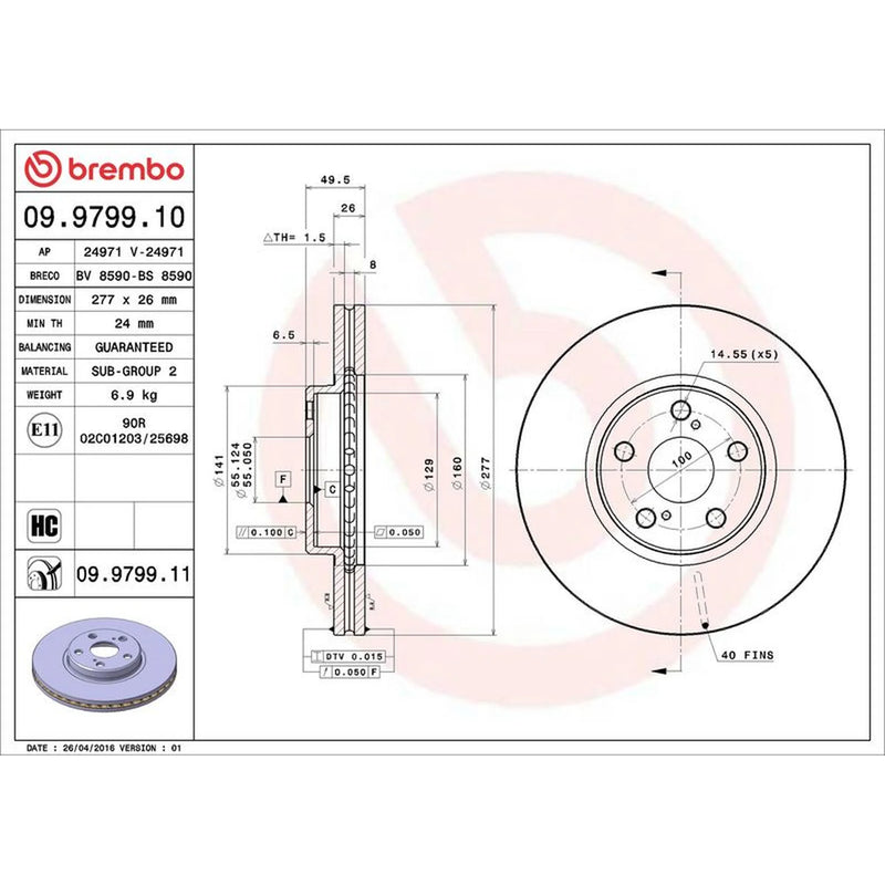 Brembo 2 x Front Brake Discs 09.9799.11
