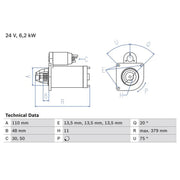 Bosch Starter Motor 24V 6.2kW 11 Teeth 0 986 018 780