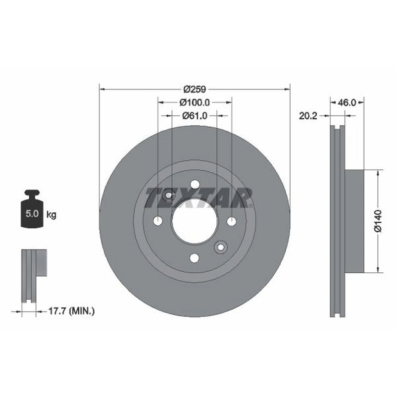 Textar 2 x Vented Front Brake Discs 92036400
