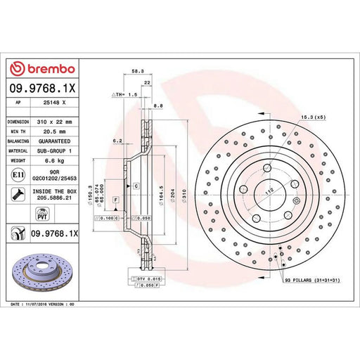 Brembo Xtra 2 x Perforated/Vented Rear Brake Discs 09.9768.1X