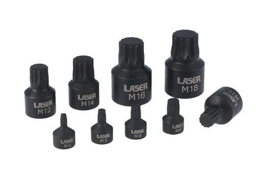 Laser Tools Low Profile Spline Socket Bit Set 1/4"D, 3/8"D, 1/2"D 9pc - PL