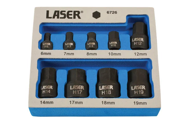Laser Tools Low Profile Impact Hex Socket Bit Set 1/4"D, 3/8"D 9pc - PL