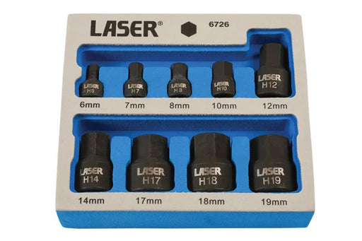 Laser Tools Low Profile Impact Hex Socket Bit Set 1/4"D, 3/8"D 9pc - PL
