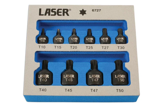 Laser Tools Low Profile Impact Star Socket Bit Set 1/4"D, 3/8"D 10pc - PL