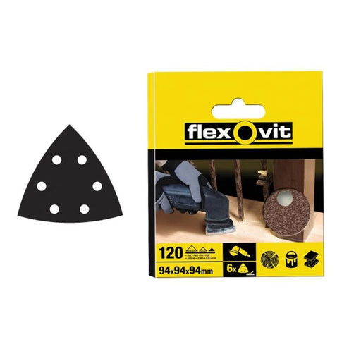 Flexovit Delta Hook & Loop Sanding Sheets 94mm Fine 120G (Pack 6) - 63642526401
