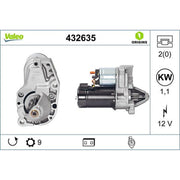 Valeo Starter Motor 12V 1.1kW 9 Teeth 432635