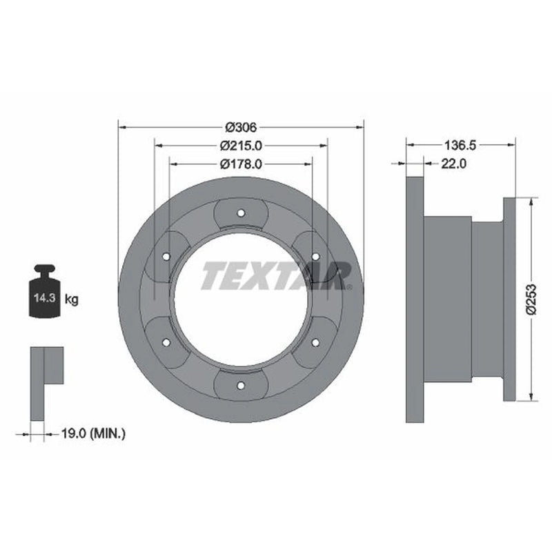 Textar 2 x Solid Rear Brake Discs 93127300