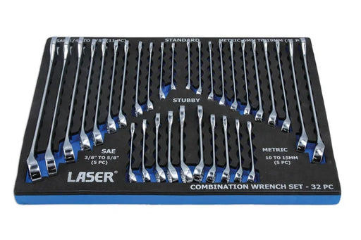 Laser Tools AF/Metric Combination Spanner Set 32pc - PL