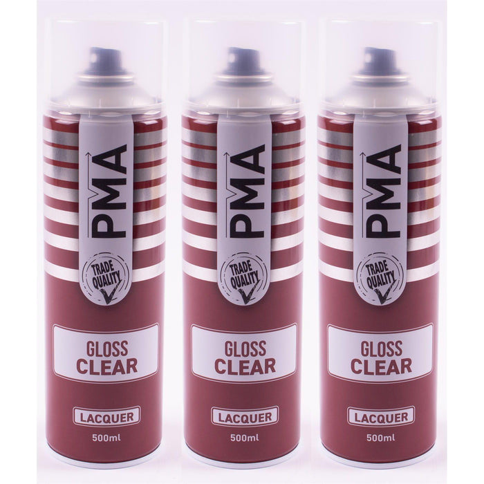3x PMA Clear Lacquer 500ml Spray Paint GLOSS HIGH COVERAGE CLEAR LACQUER PMA  - Town Parts