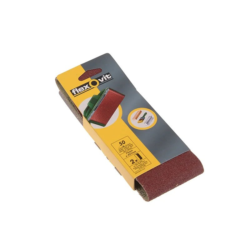 Flexovit Cloth Sanding Belt 457 x 75mm Coarse 50G (Pack 2) - 63642526461