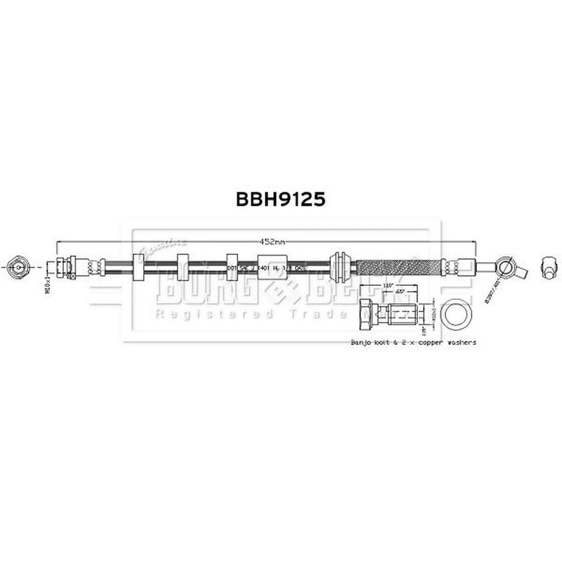 Borg & Beck Brake Hydraulic Hose Line Front Right BBH9125