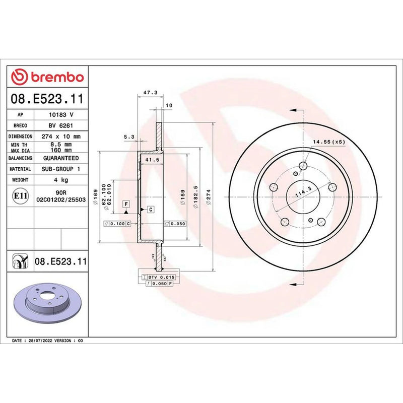 Brembo 2 x Solid Rear Brake Discs 08.E523.11