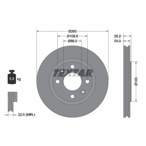 Textar 2 x Externally Vented Front Brake Discs 92078603