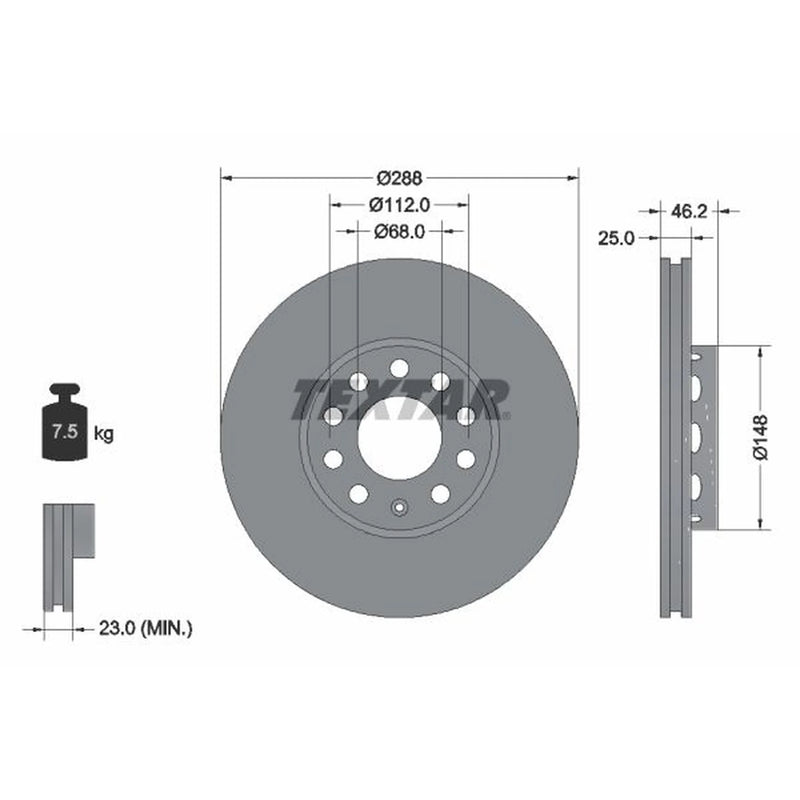 Textar 2 x Externally Vented Front Brake Discs 92057605