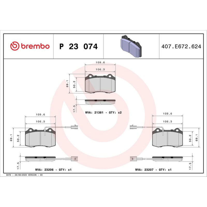 Brembo 4 x Front Brake Pad Set P23074