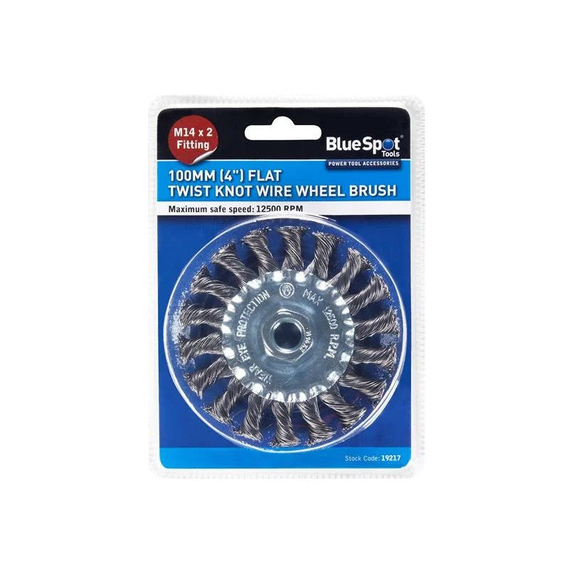 BlueSpot Tools Flat Twist Knot Wire Wheel 100mm M14 X 2 - 19217
