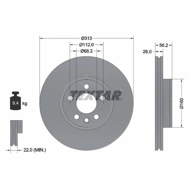 Textar 2 x Vented Front Brake Discs 92109905