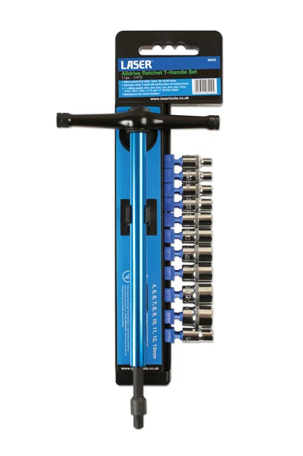 Laser Tools T-Handle Alldrive Socket Set 1/4"D 11pc - PL