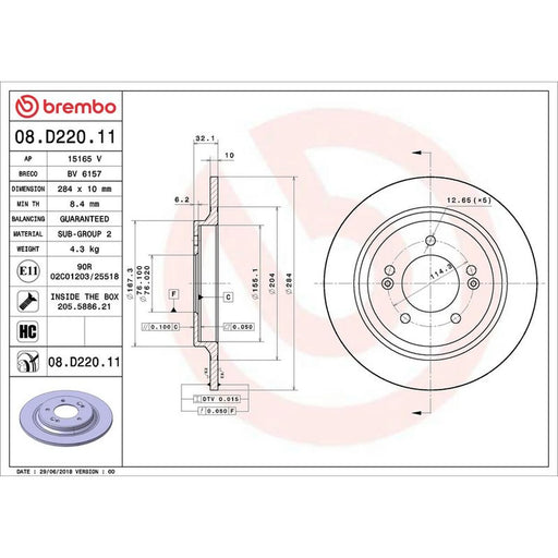Brembo 2 x Solid Rear Brake Discs 08.D220.11