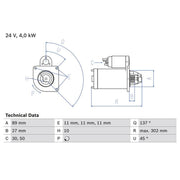 Bosch Starter Motor 24V 4kW 10 Teeth 0 986 025 530