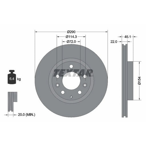Textar 2 x Internally Vented Front Brake Discs 92175603