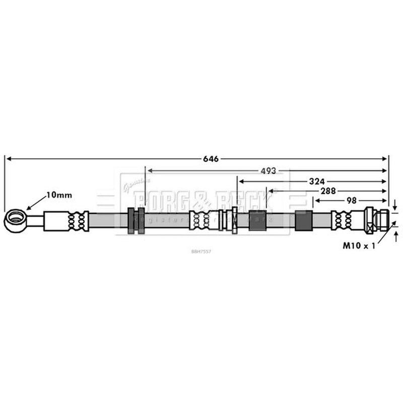 Borg & Beck Brake Hydraulic Hose Line Front Left BBH7557