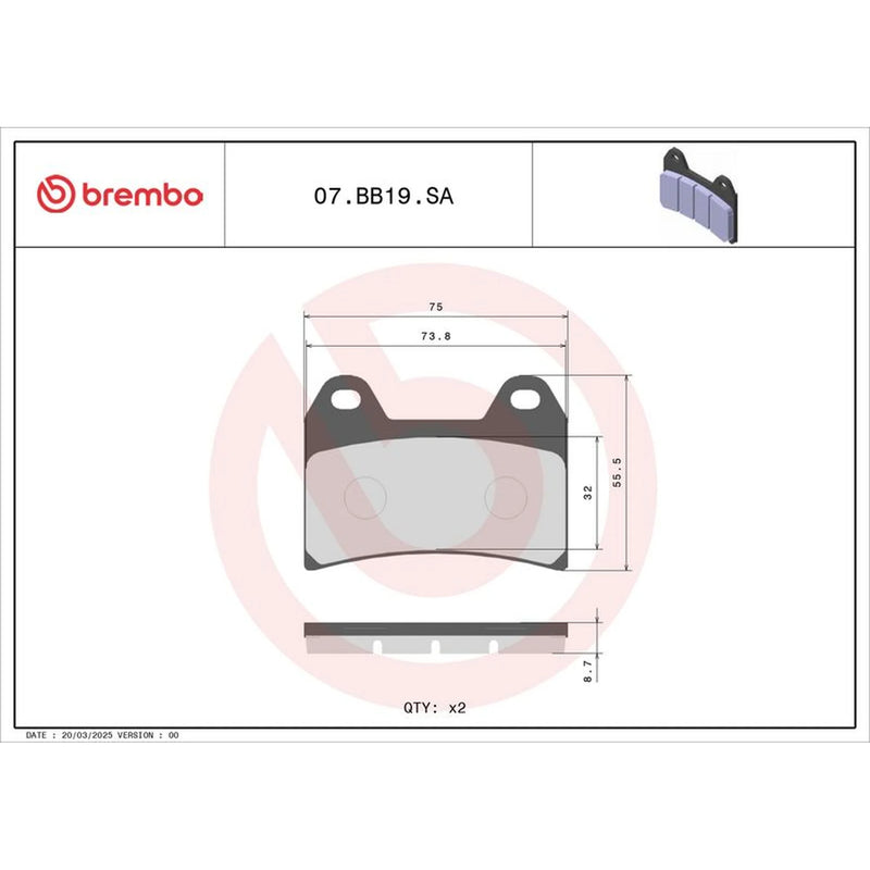 Brembo 2 x Front Brake Pad Set 07BB19SA