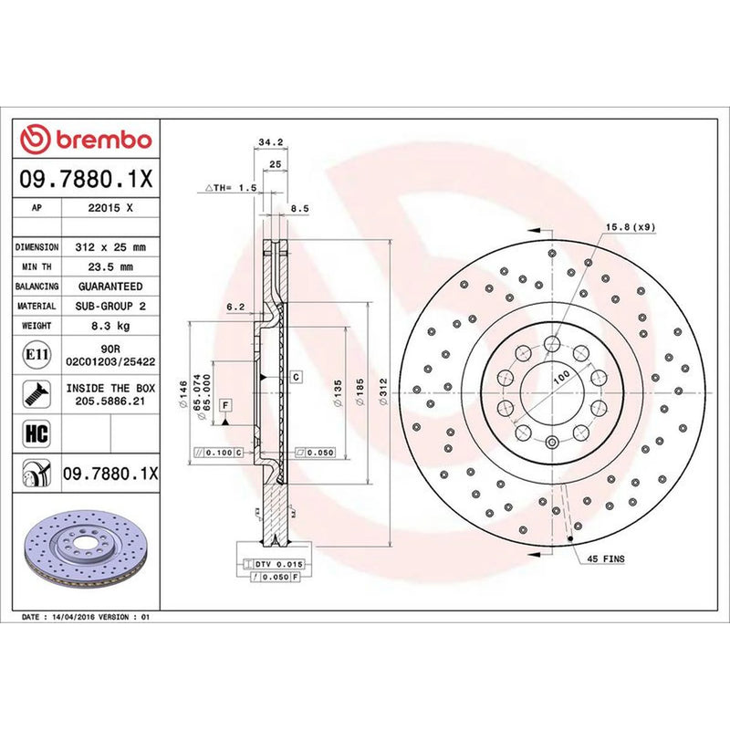 Brembo Xtra 2 x Perforated/Vented Front Brake Discs 09.7880.1X