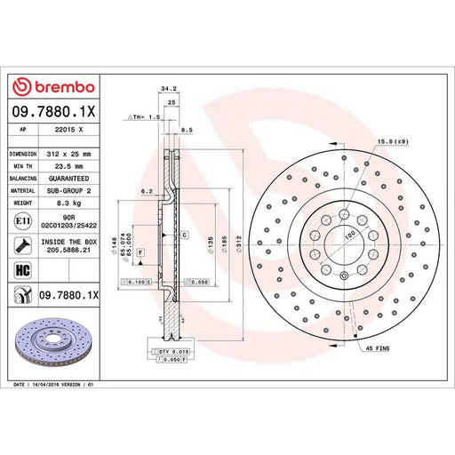 Brembo Xtra 2 x Perforated/Vented Front Brake Discs 09.7880.1X
